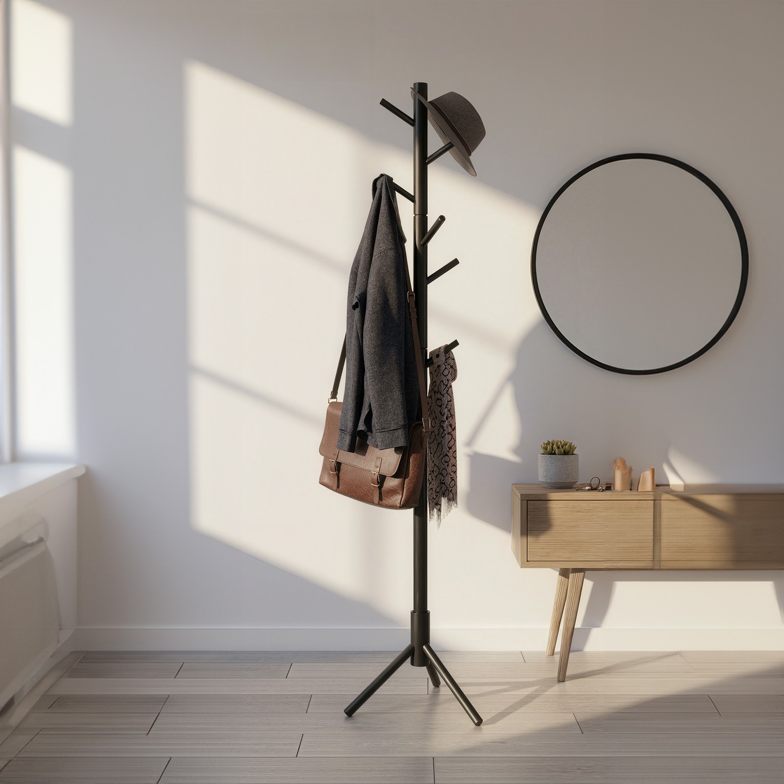 Hat and Coat Stand, Height Adjustable, Black