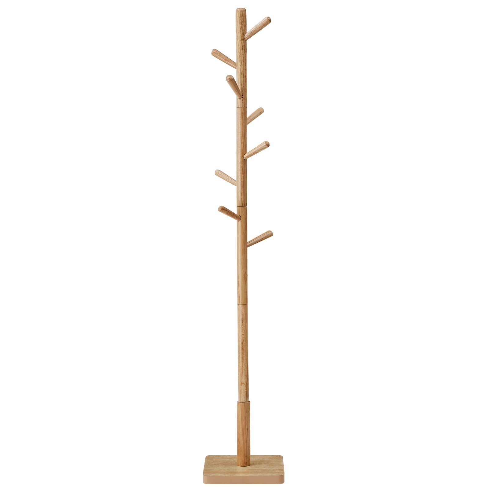 Solid Wood Coat Rack, Free Standing Hall Coat Tree with 8 Hooks, 3 Height Options