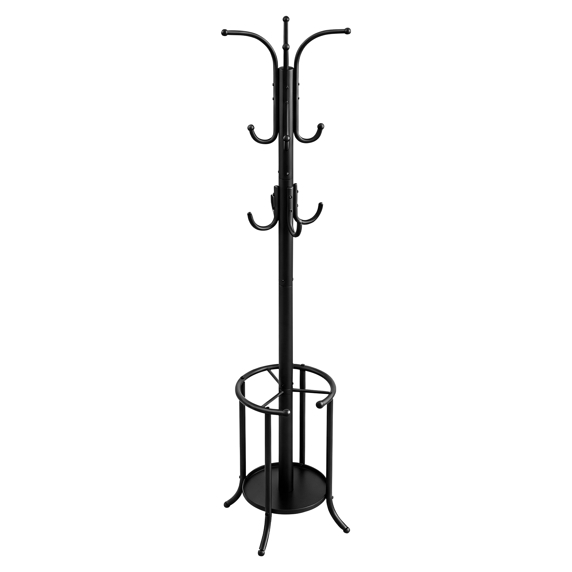Freestanding Coat Rack with Umbrella Holder, Metal Stand with 12 Hooks, for Entryway