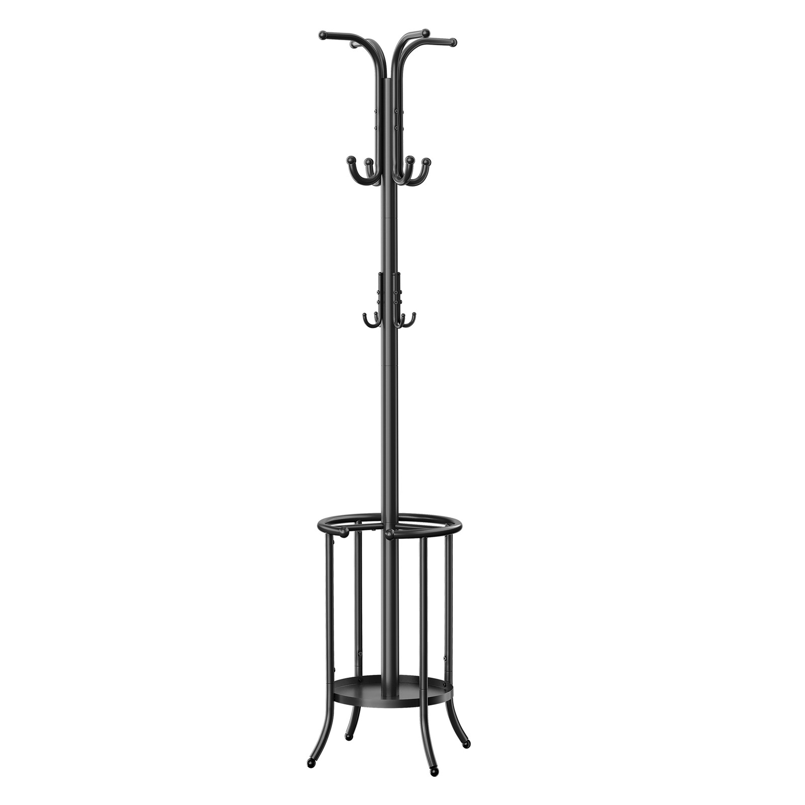 Coat Stand, Metal Coat Rack with 12 Hooks, 4 Legs