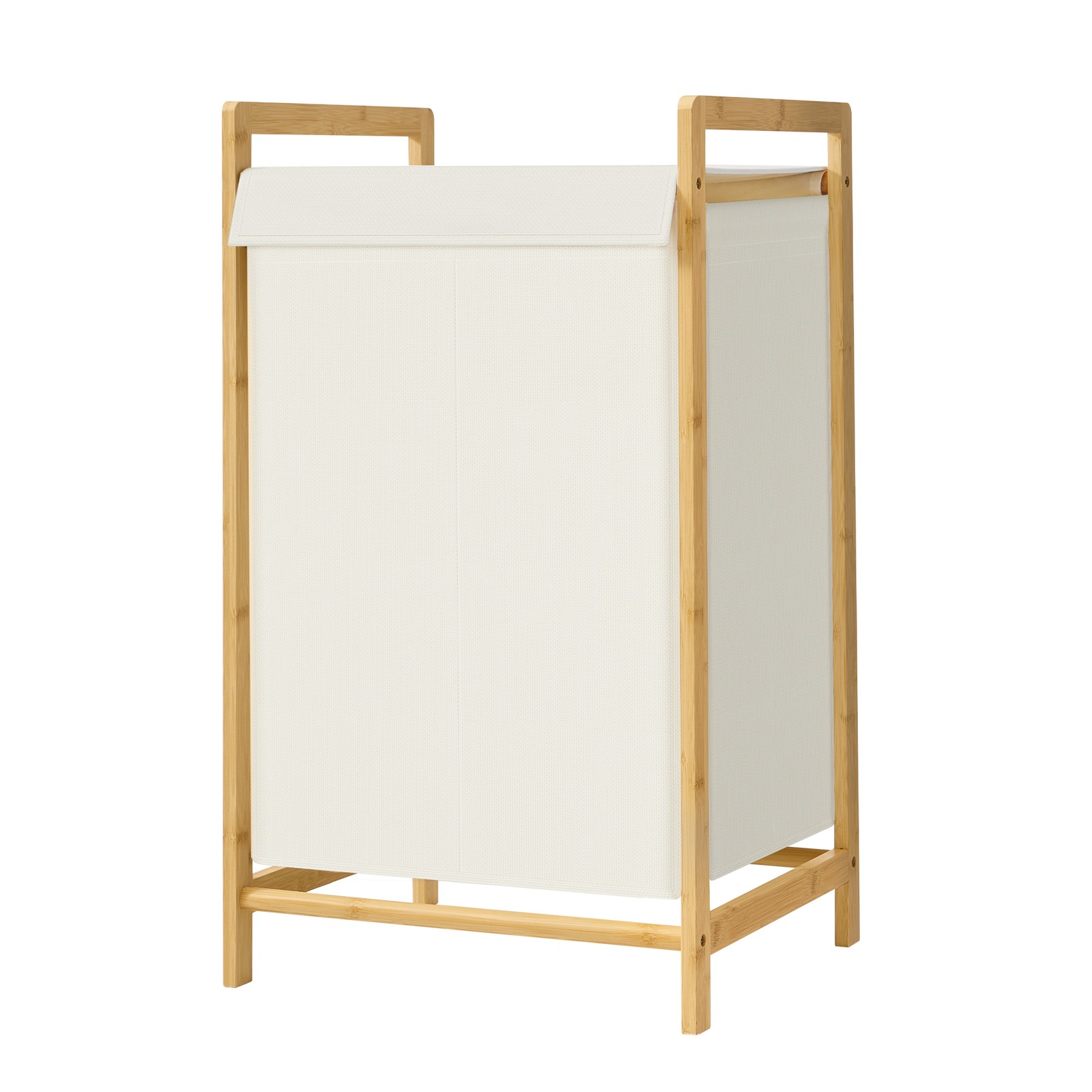 2-Section Clothes Hamper, Bamboo Laundry Basket with Removable Lid and Bag