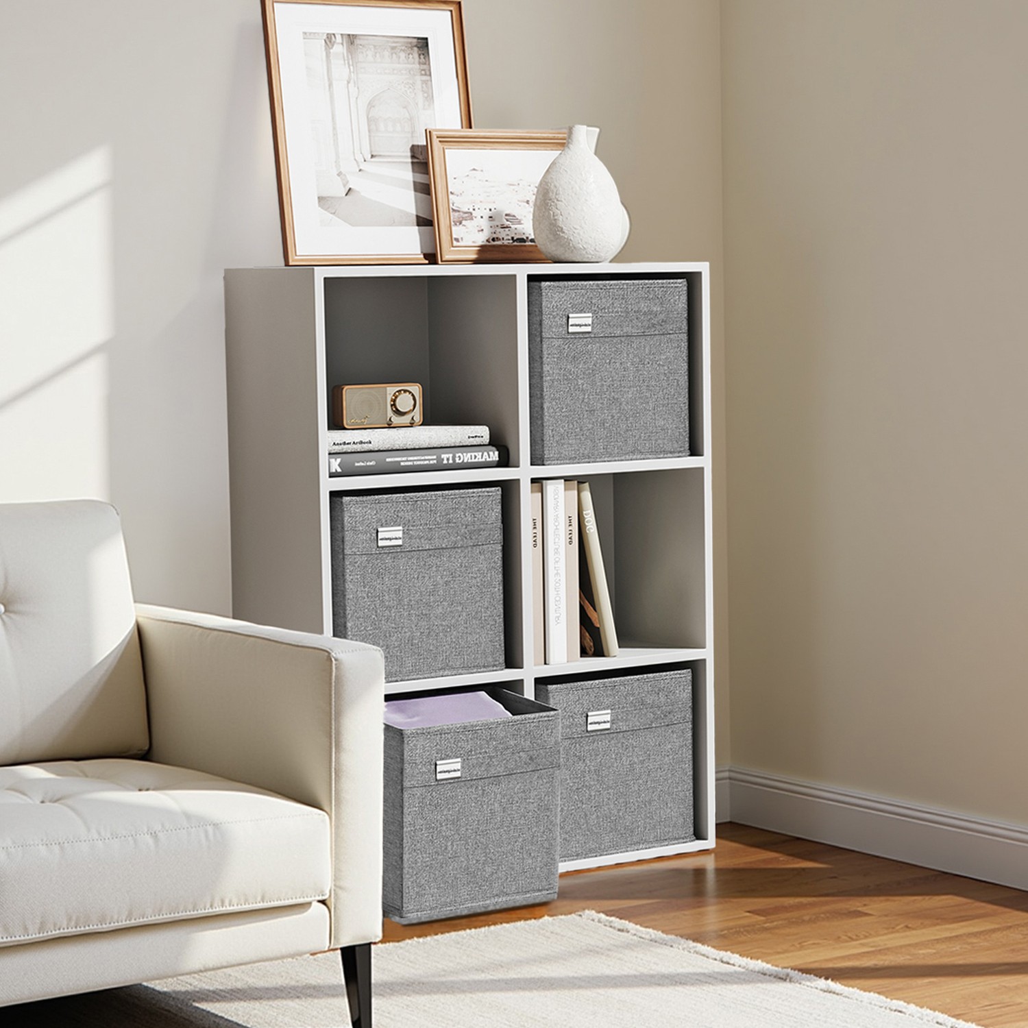 Foldable Storage Cube Set of 4 with Dual Handles, 26 x 26 x 28 cm, Washable Linen-Look and Oxford Fabric Foldable Storage Cube Set of 4 with Dual Handles, 26 x 26 x 28 cm, Washable Linen-Look and Oxford Fabric