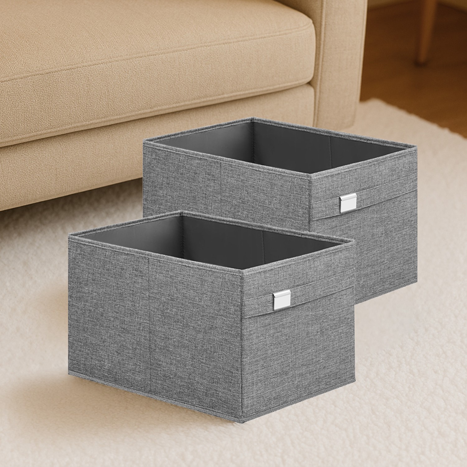 Set Of 2 Foldable Wardrobe Storage Baskets With Handles, 40 X 30 X 25 Cm, Washable Oxford & Linen-Look Fabric Organizers Set Of 2 Foldable Wardrobe Storage Baskets With Handles, 40 X 30 X 25 Cm, Washable Oxford & Linen-Look Fabric Organizers