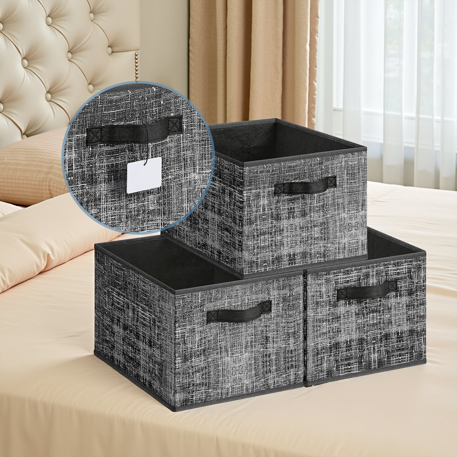 Set of 3 Fabric Storage Bins, Foldable Closet Organizer with 2 Handles, Label Holders