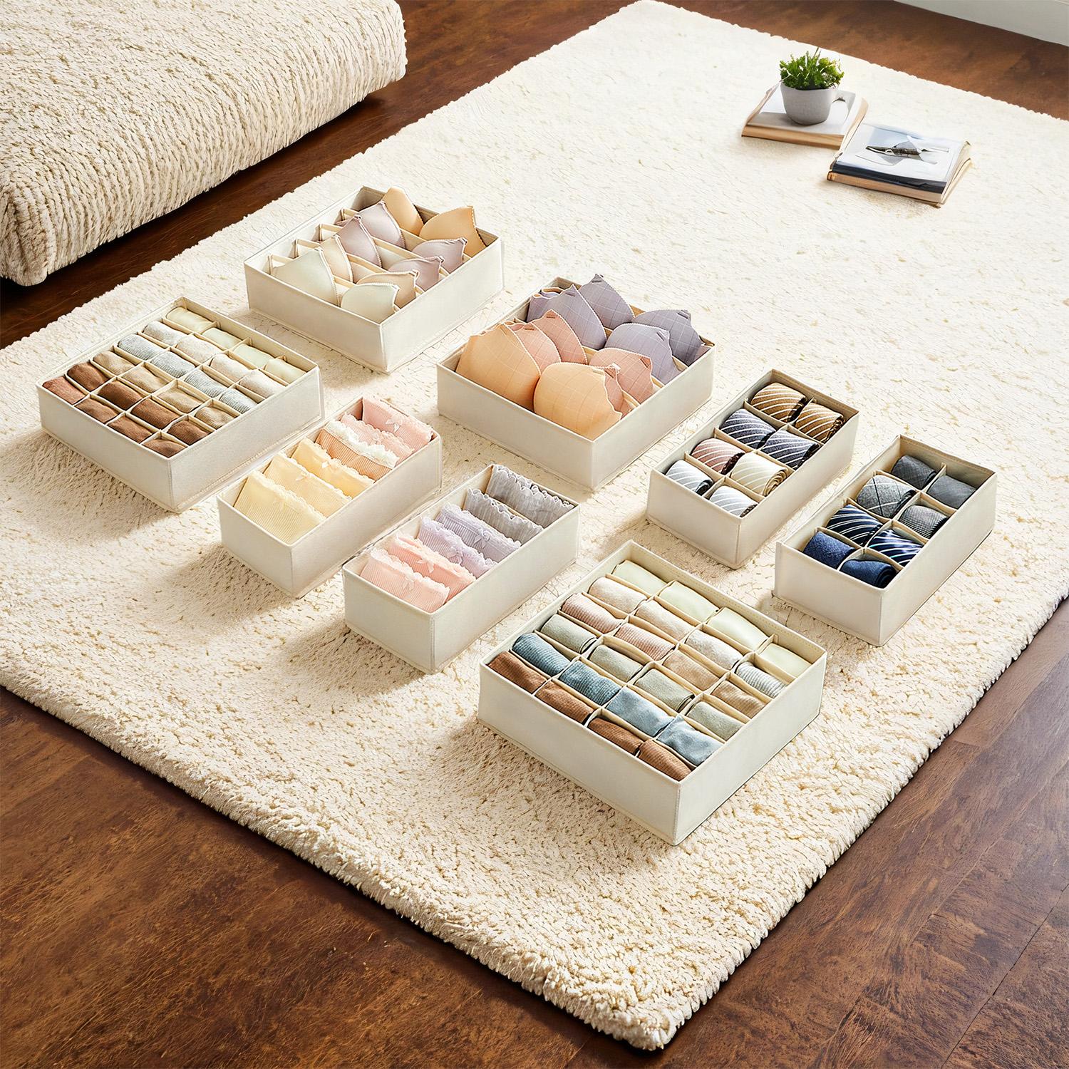Set of 8 Underwear Organisers, Wardrobe Drawer Organiser, Beige Set of 8 Underwear Organisers, Wardrobe Drawer Organiser, Beige