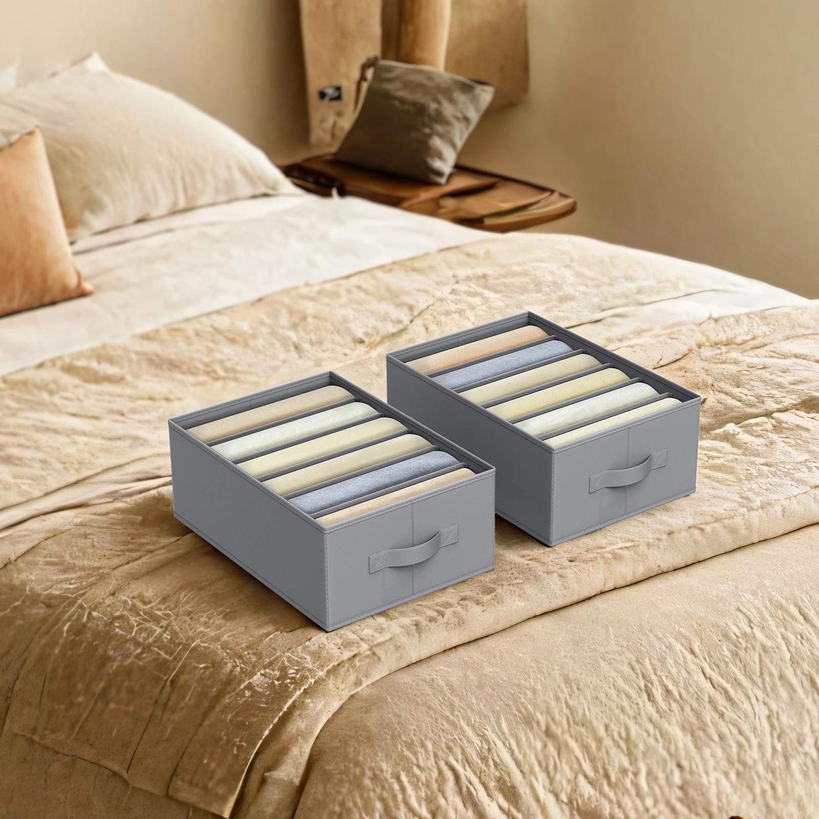 Set of 2 Wardrobe Clothes Organizers, 6-Compartment Foldable Drawer Organizers Set of 2 Wardrobe Clothes Organizers, 6-Compartment Foldable Drawer Organizers