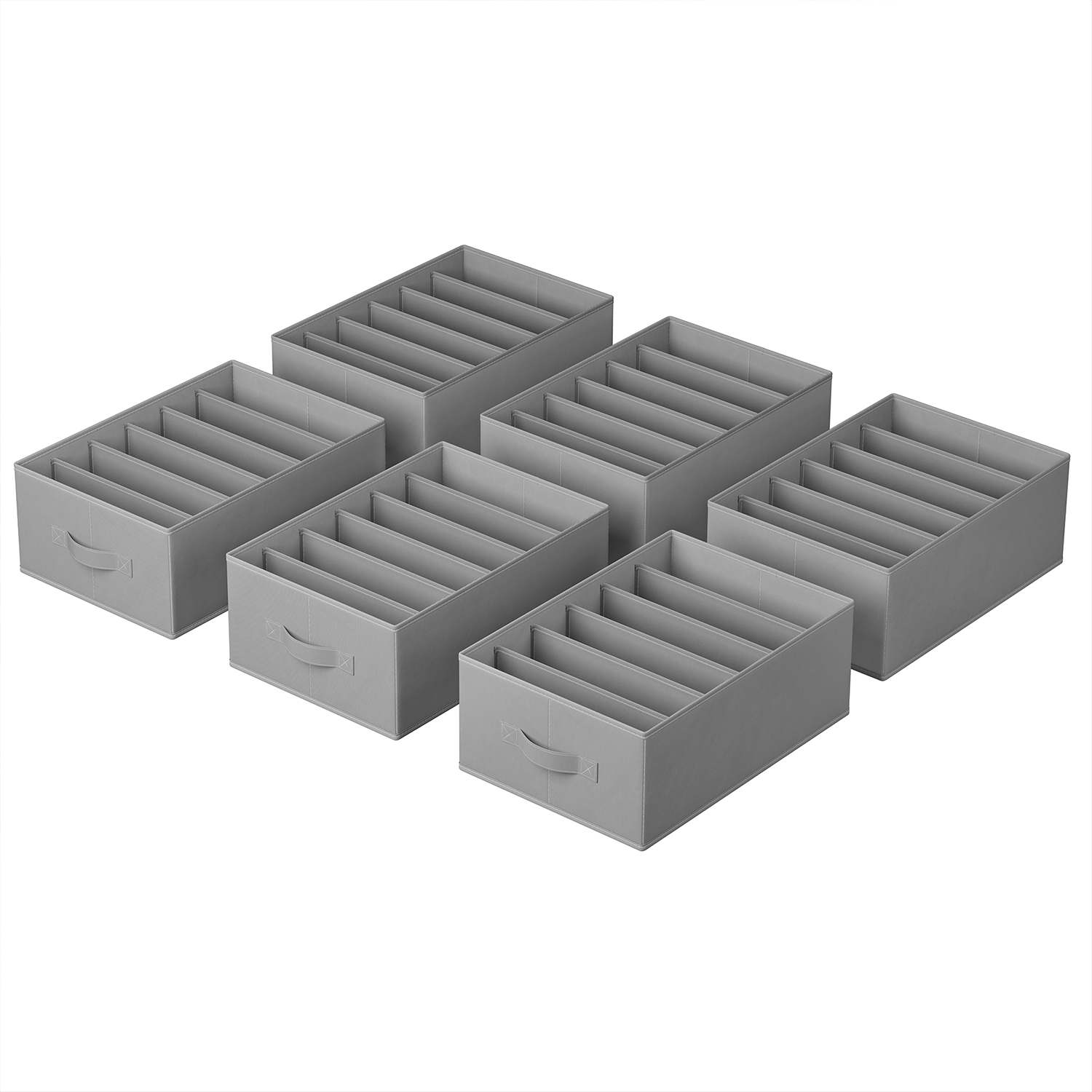 Set of 6 Wardrobe Clothes Organizers, 6-Compartment Foldable Drawer Organizers, Gray