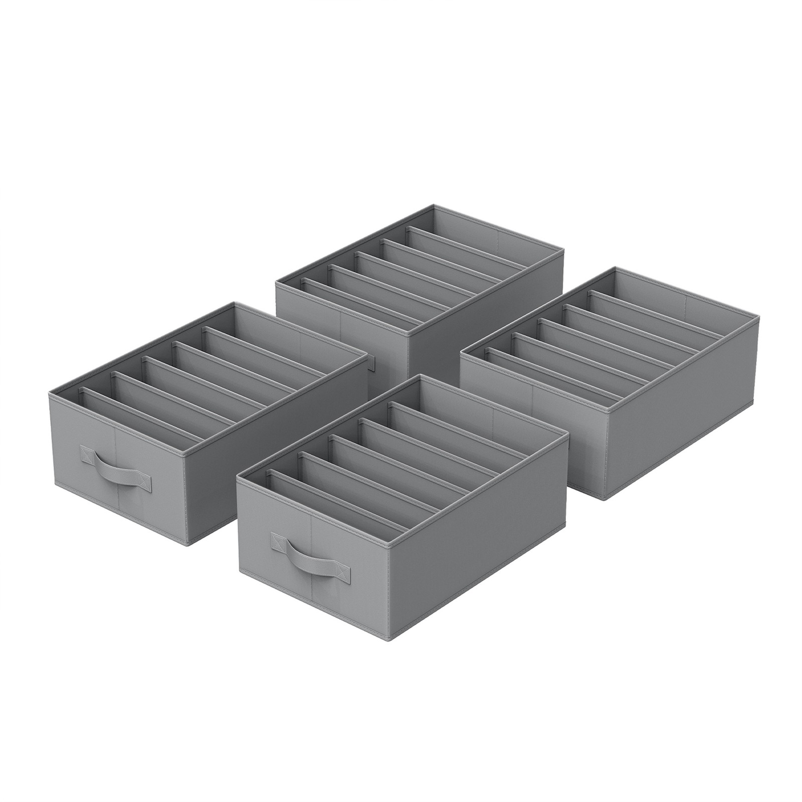 Set of 4 Wardrobe Clothes Organizers, 6-Compartment Foldable Drawer Organizers, Gray