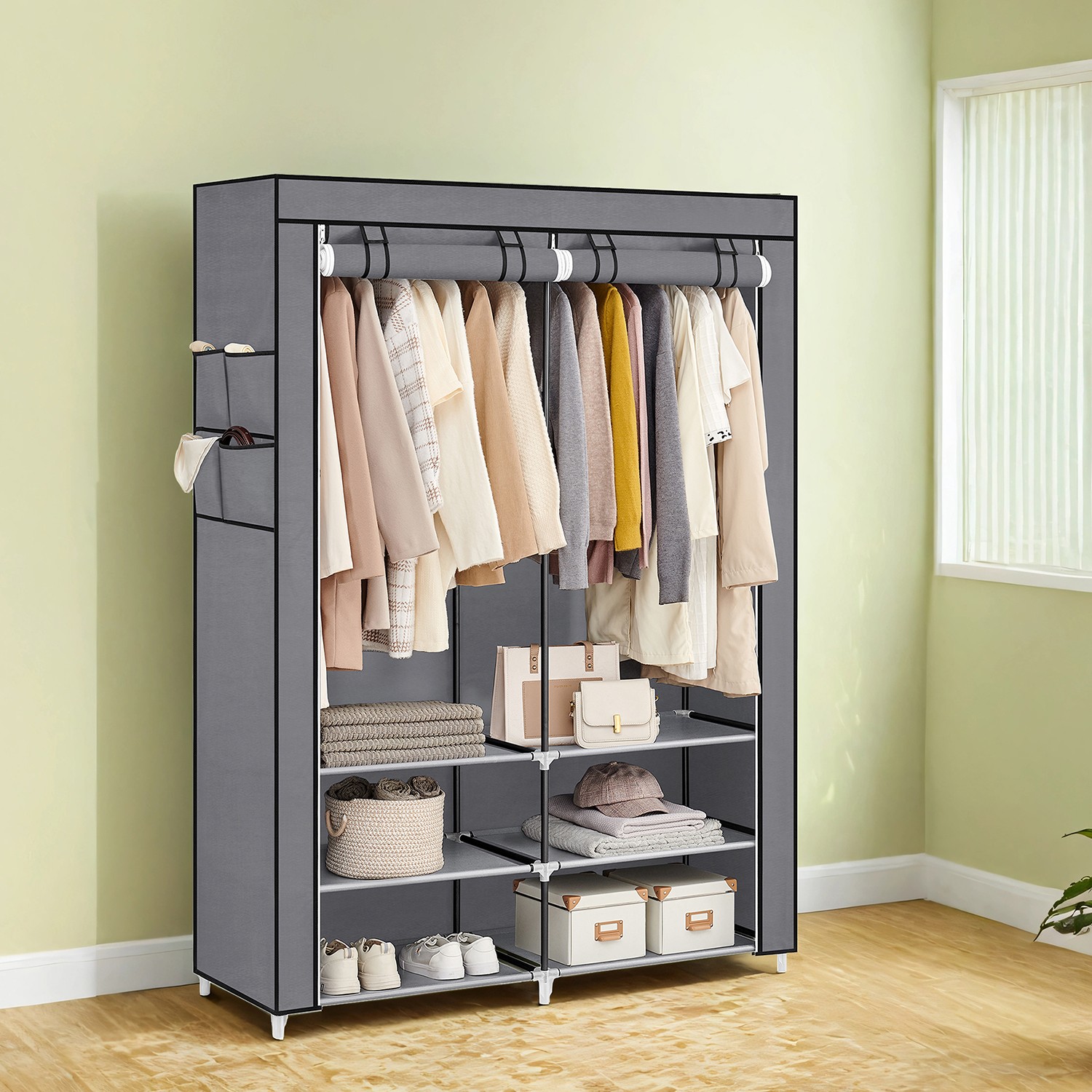 Clothes Wardrobe, Portable Closet, 2 Hanging Rails