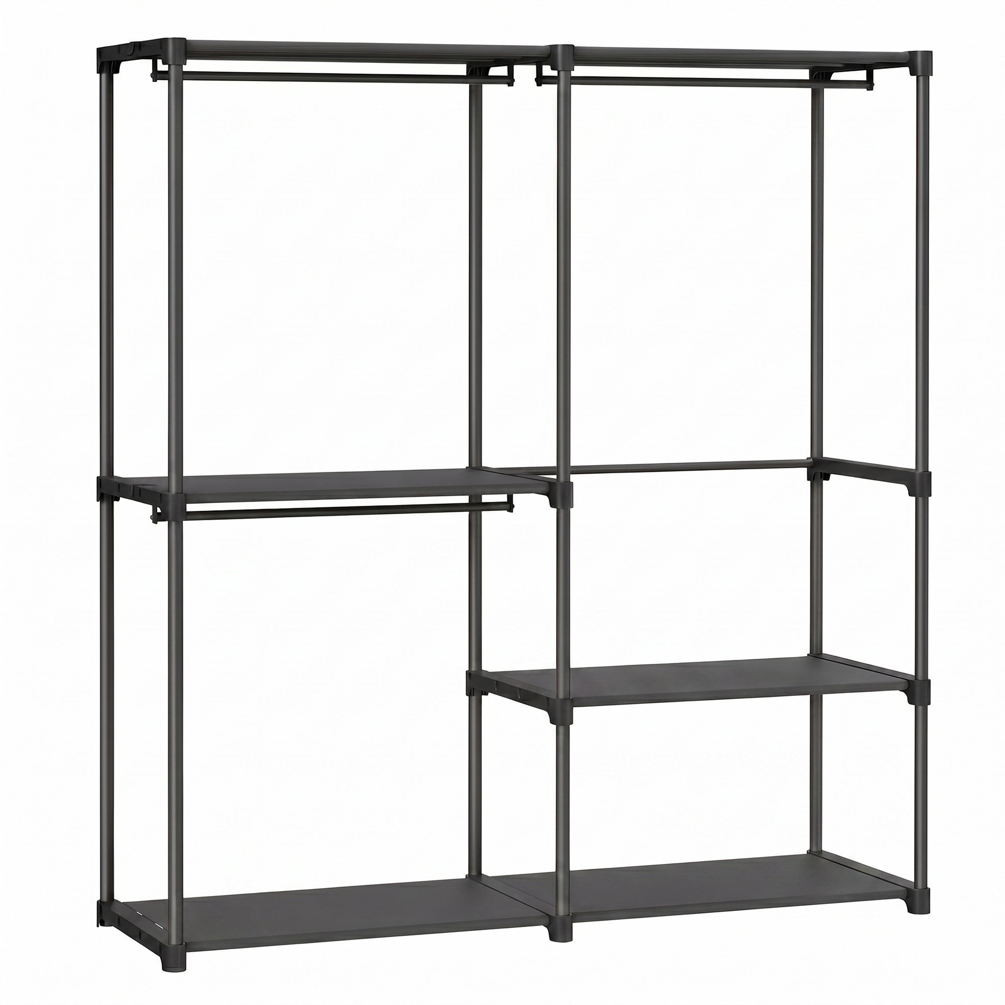 Freestanding Clothing Rack, Large Capacity Closet with 3 Hanging Rods and Shelves, for Bedroom, Black