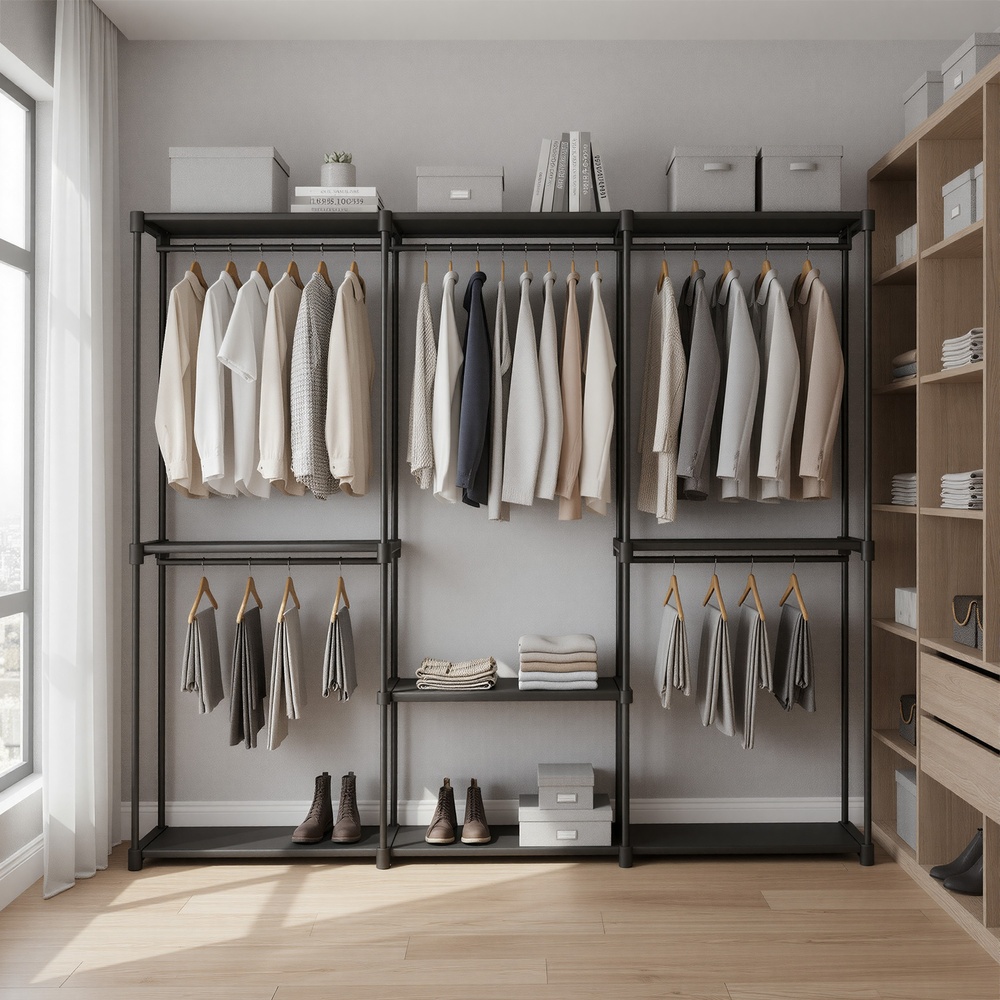 Wardrobe Closet Organizer with Shelves, Freestanding Clothes Rack