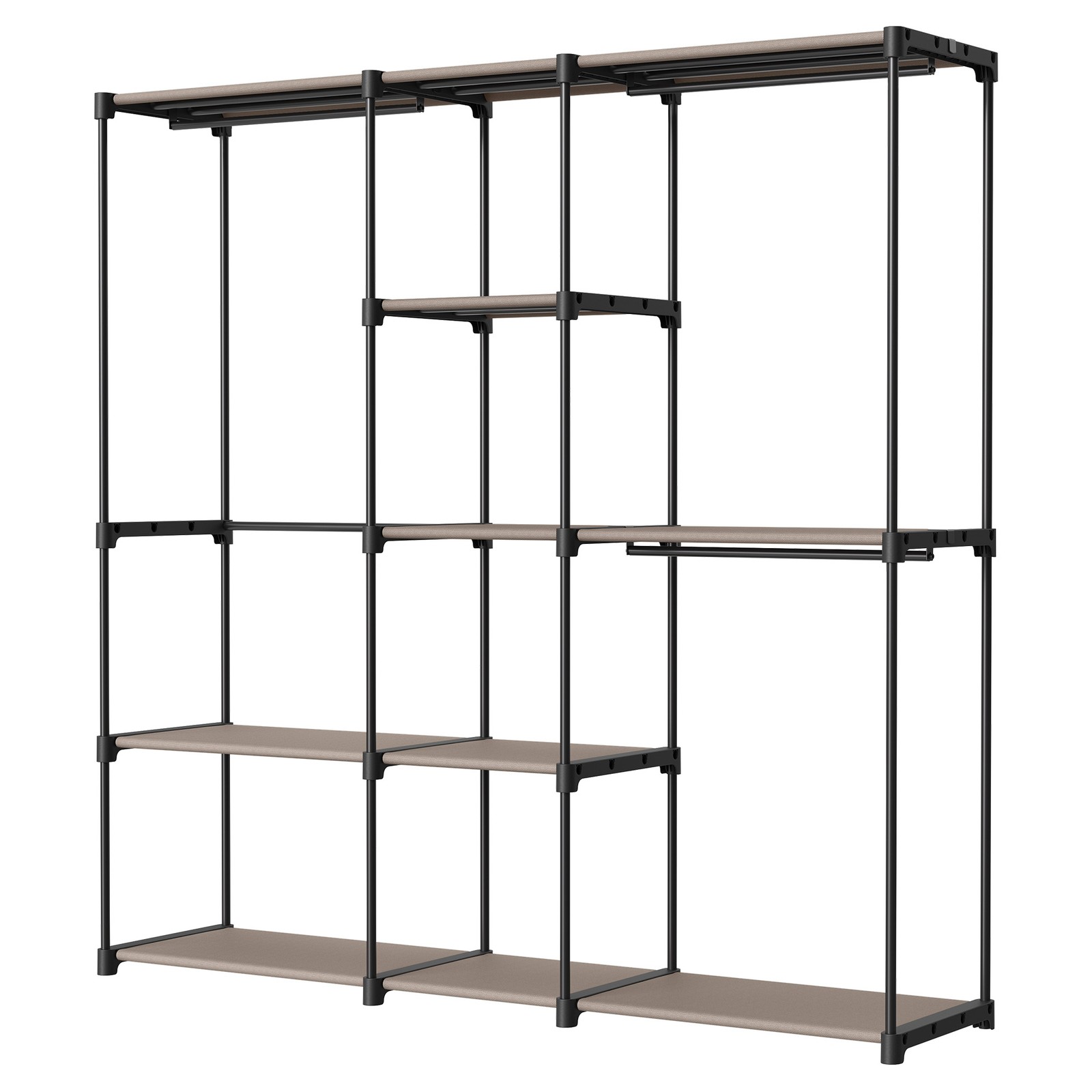 Portable Open Wardrobe, Clothes Rack, Freestanding Wardrobe with Clothes Rails and Fabric Shelves for Bedroom