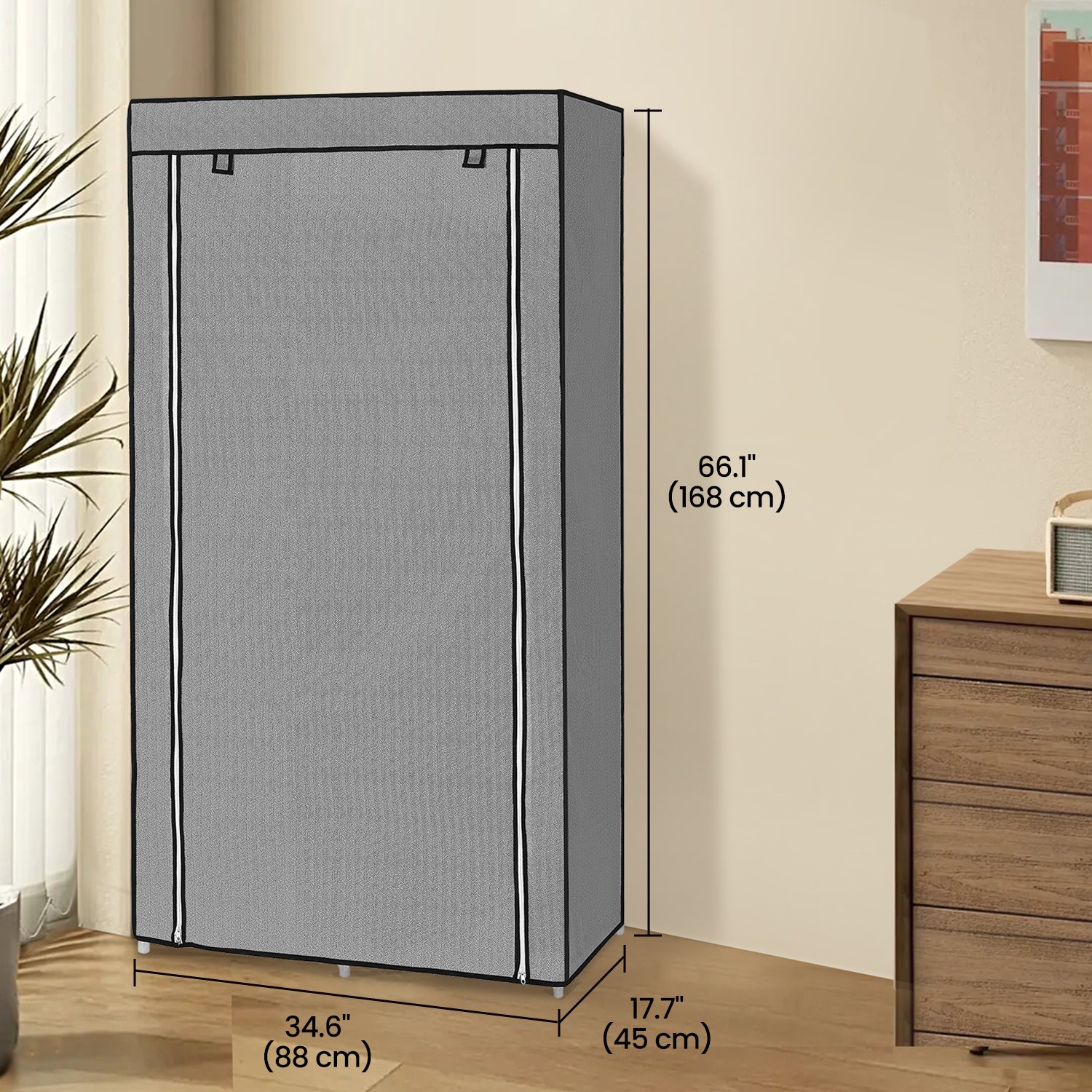 Portable Closet, Wardrobe Closet Organiser with Non-Woven Fabric Cover, Hanging Rods and Shelves