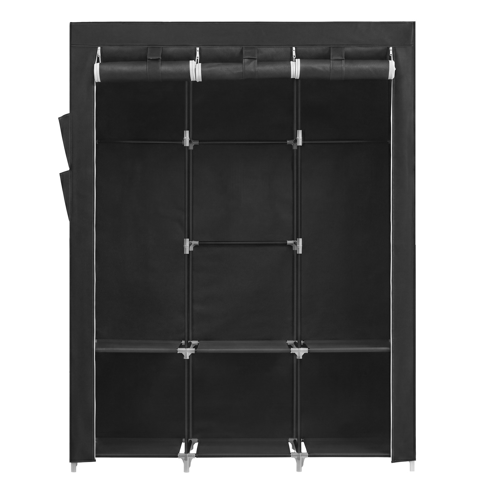 Portable Wardrobe, Wardrobe Organiser with Cover, 3 Hanging Rods and Shelves