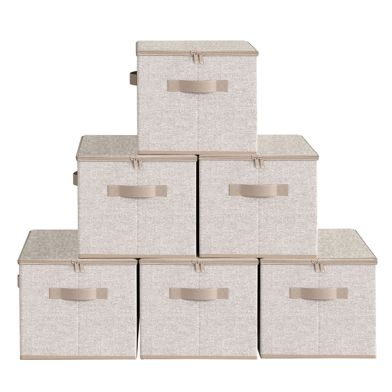 Set of 6 Foldable Storage Boxes with Lids and Handles, Non-Woven Clothes Organiser Baskets, 40 x 30 x 25 cm