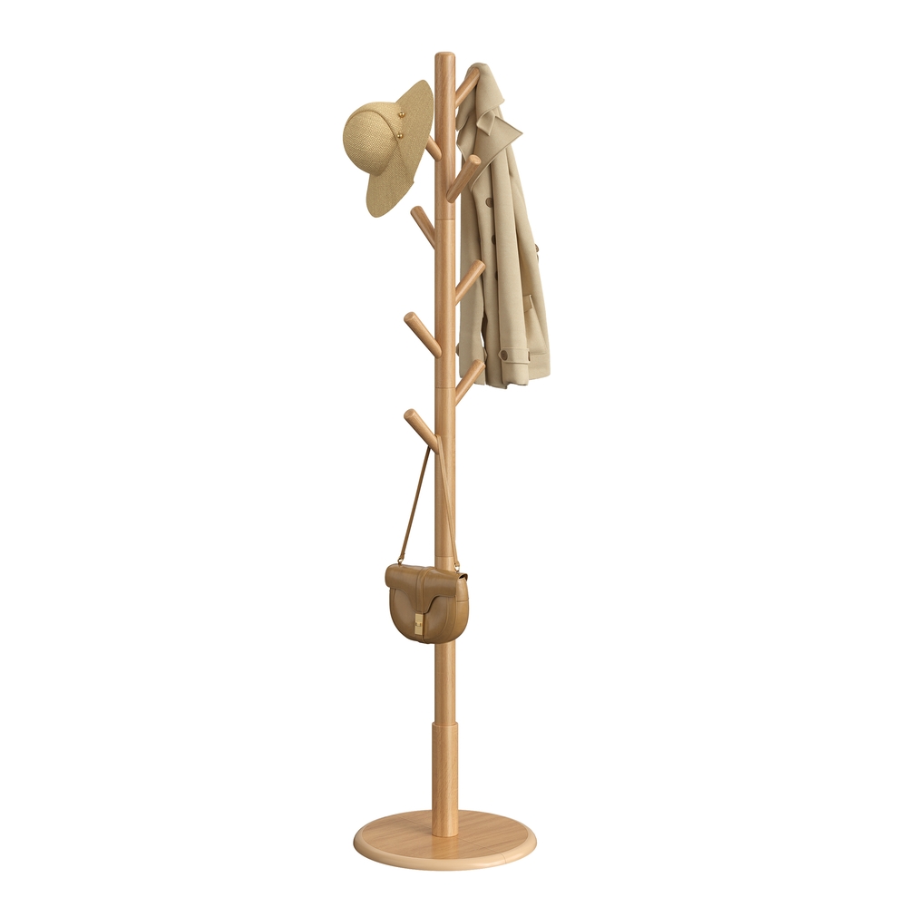 Solid wood coat rack with 8 hooks for entryway and hallway