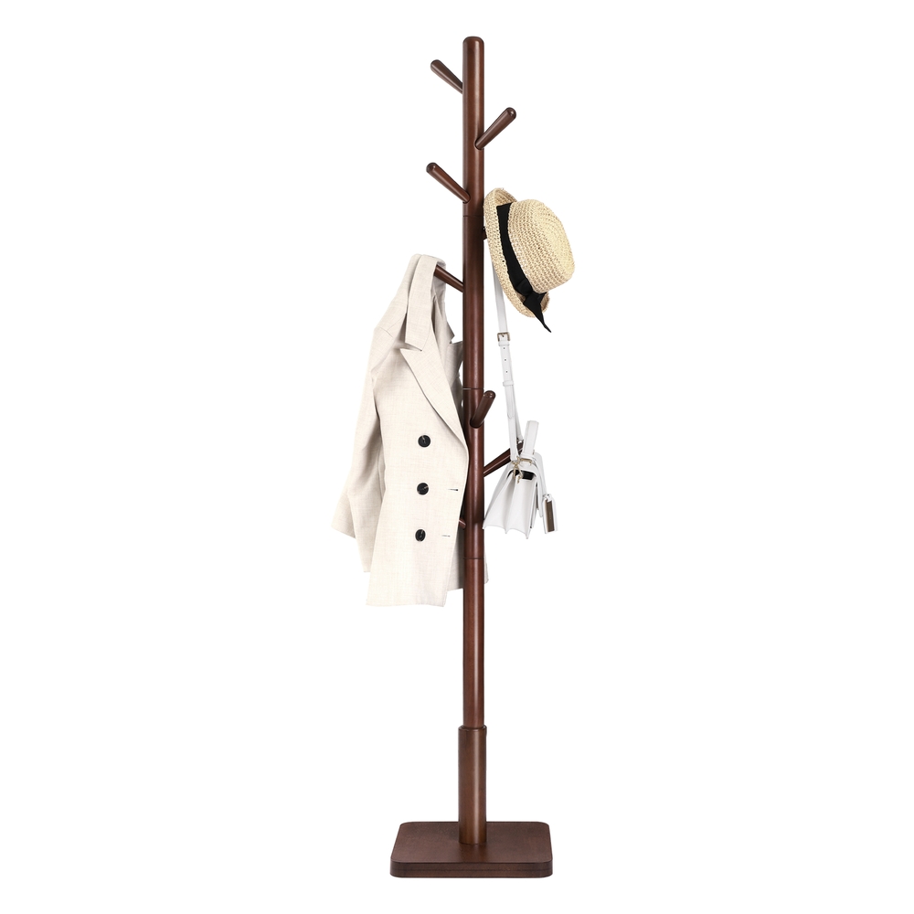 Coat Rack Solid Wood Coat Stand with 8 Hooks for Coats Dark Walnut