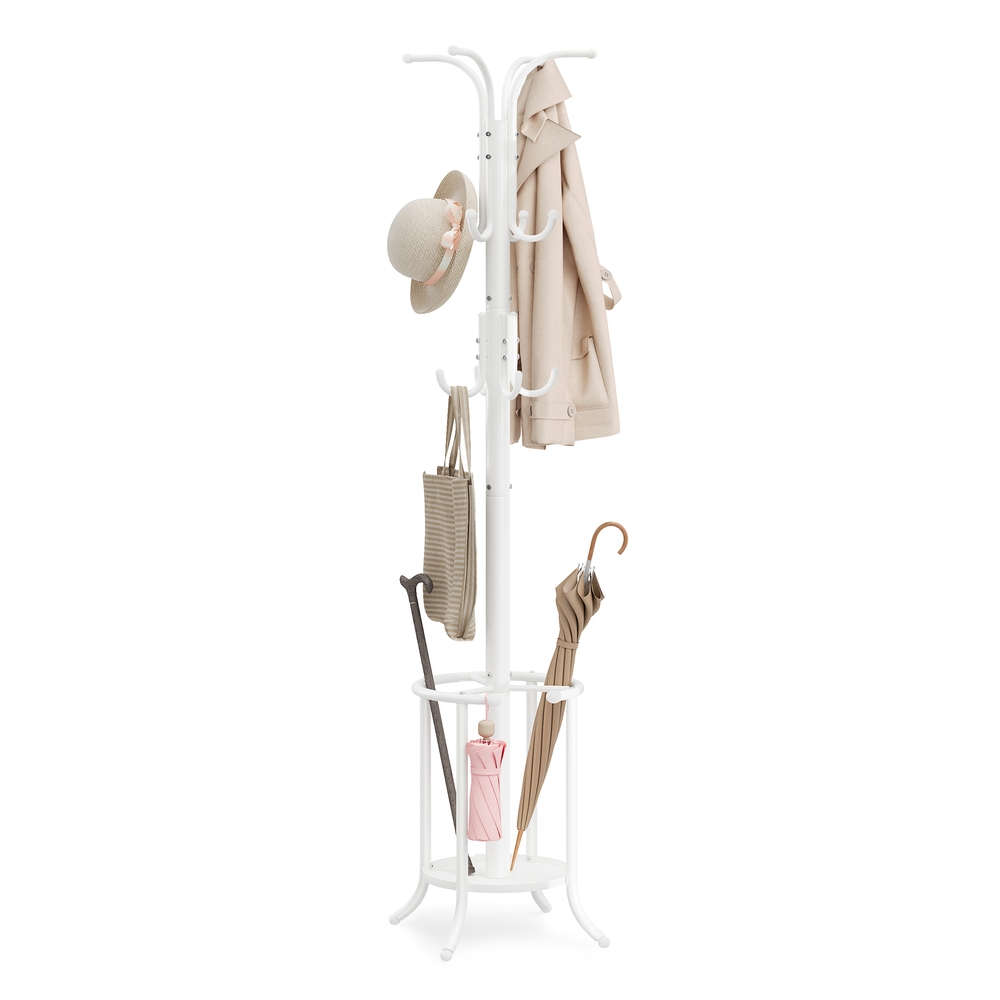 Freestanding Coat Rack with Umbrella Holder Pearl White
