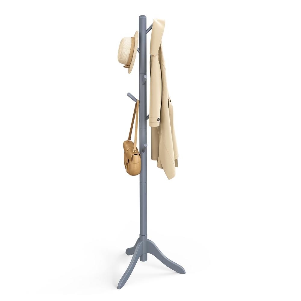 Solid Wood Coat Rack with 8 Hooks and 3 Adjustable Heights
