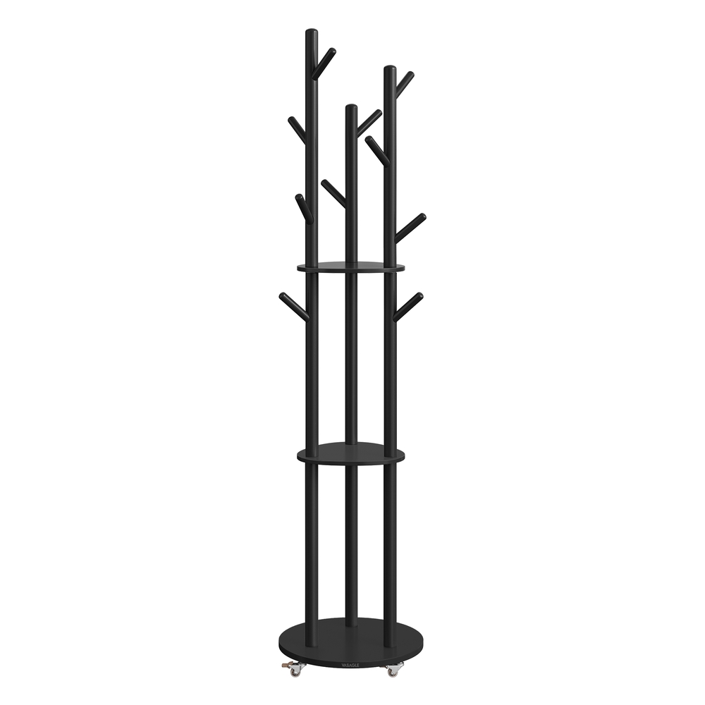 Freestanding coat rack stand with hooks and shelves