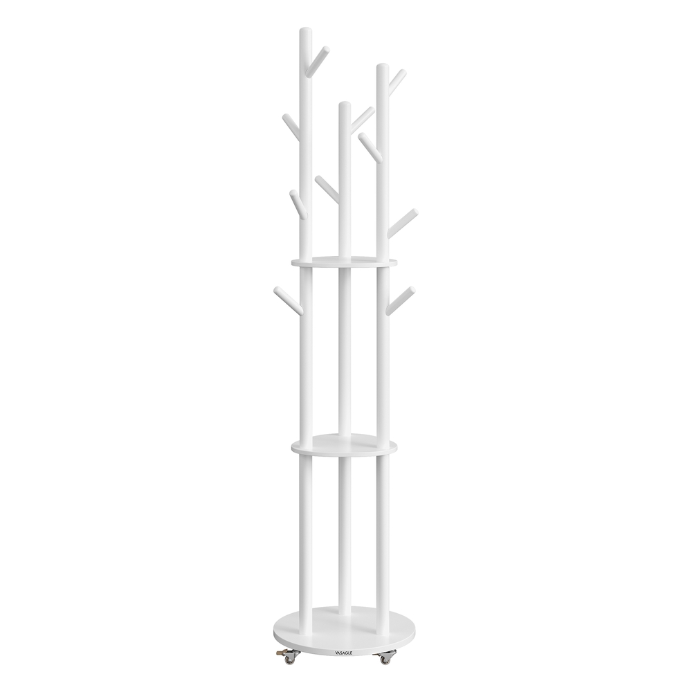 Freestanding coat rack stand with hooks and shelves
