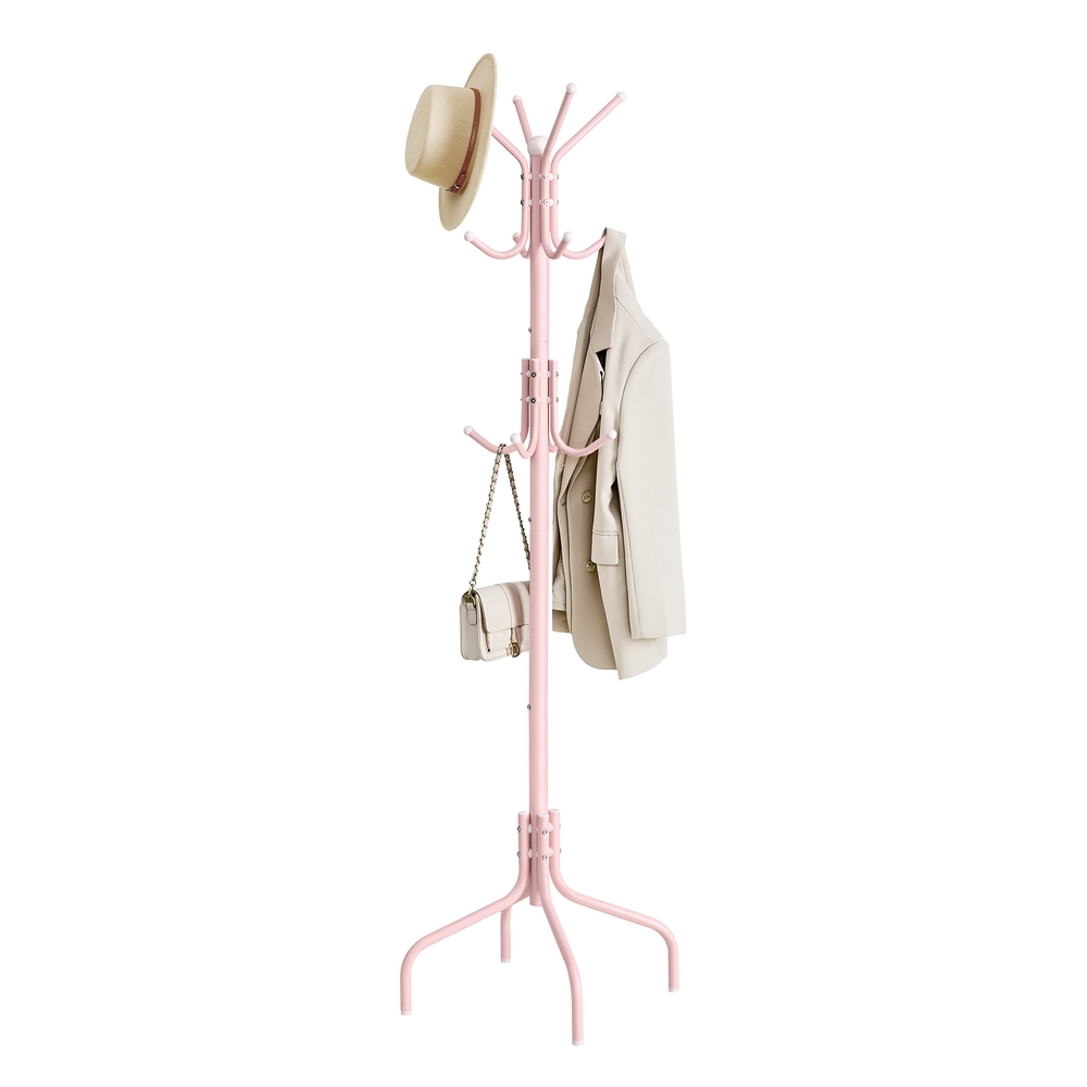 Coat Stand Metal Coat Rack with 12 Hooks 4 Legs Jelly Pink