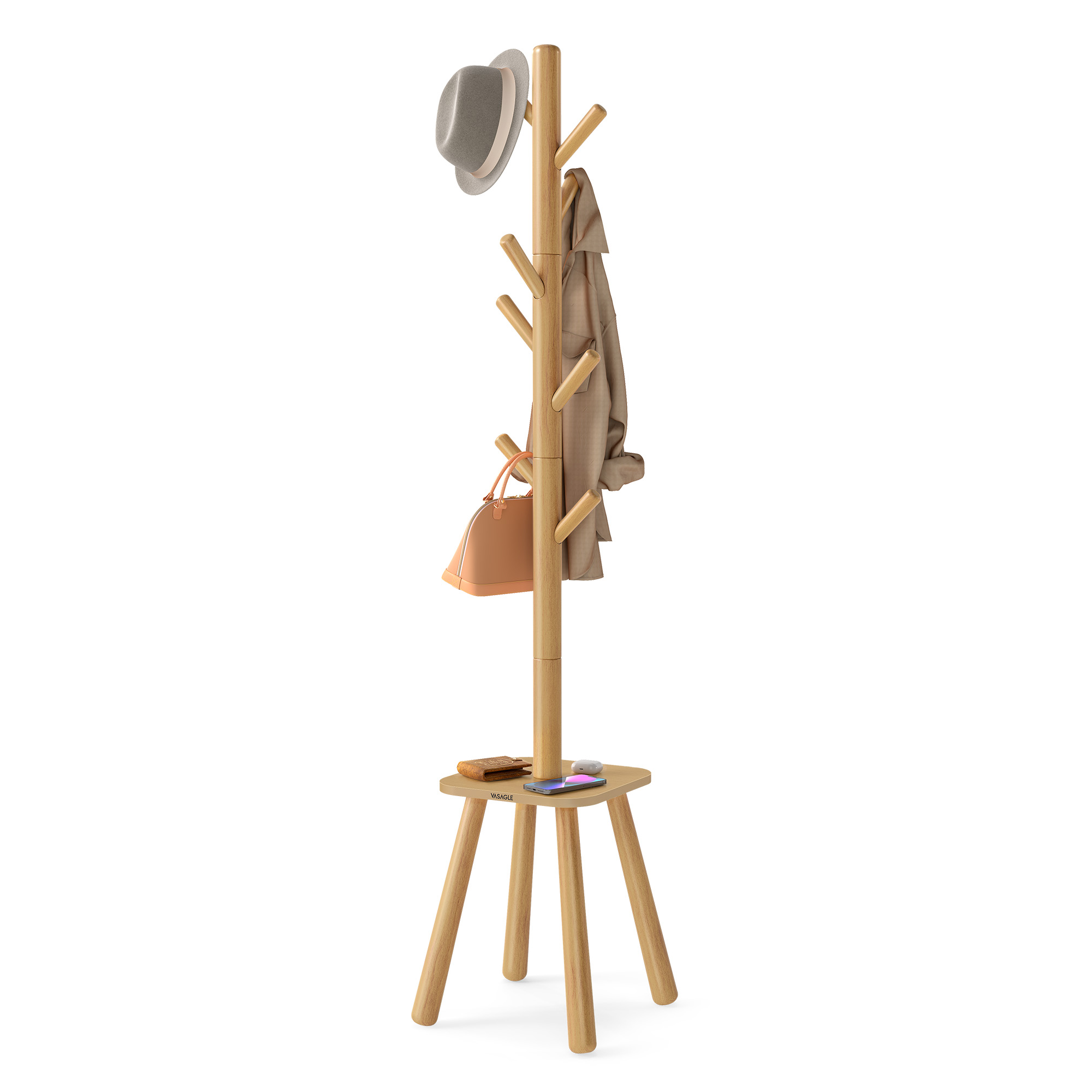 Coat Rack Stand, Hall Tree, 170.5 cm Tall, Natural Beige