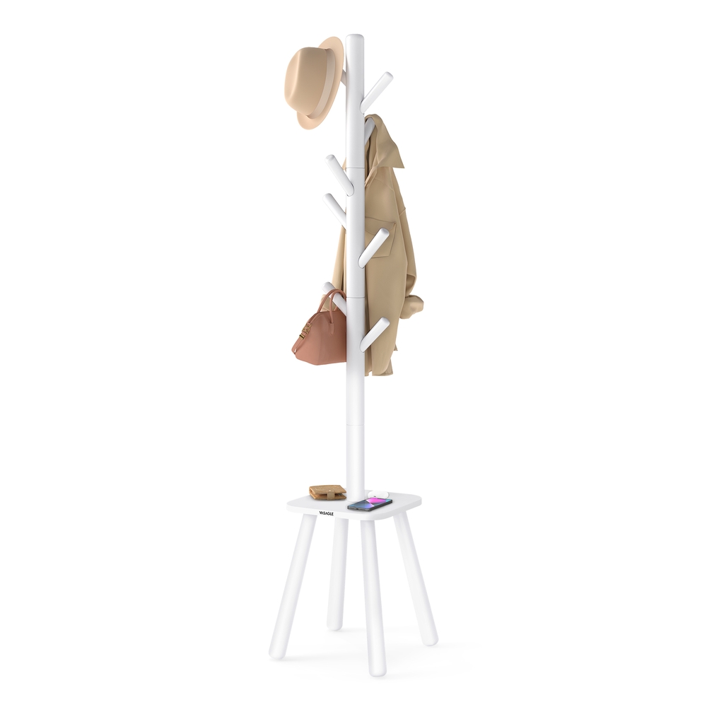 Coat Rack Stand, Hall Tree, 170.5 cm Tall, Cloud White