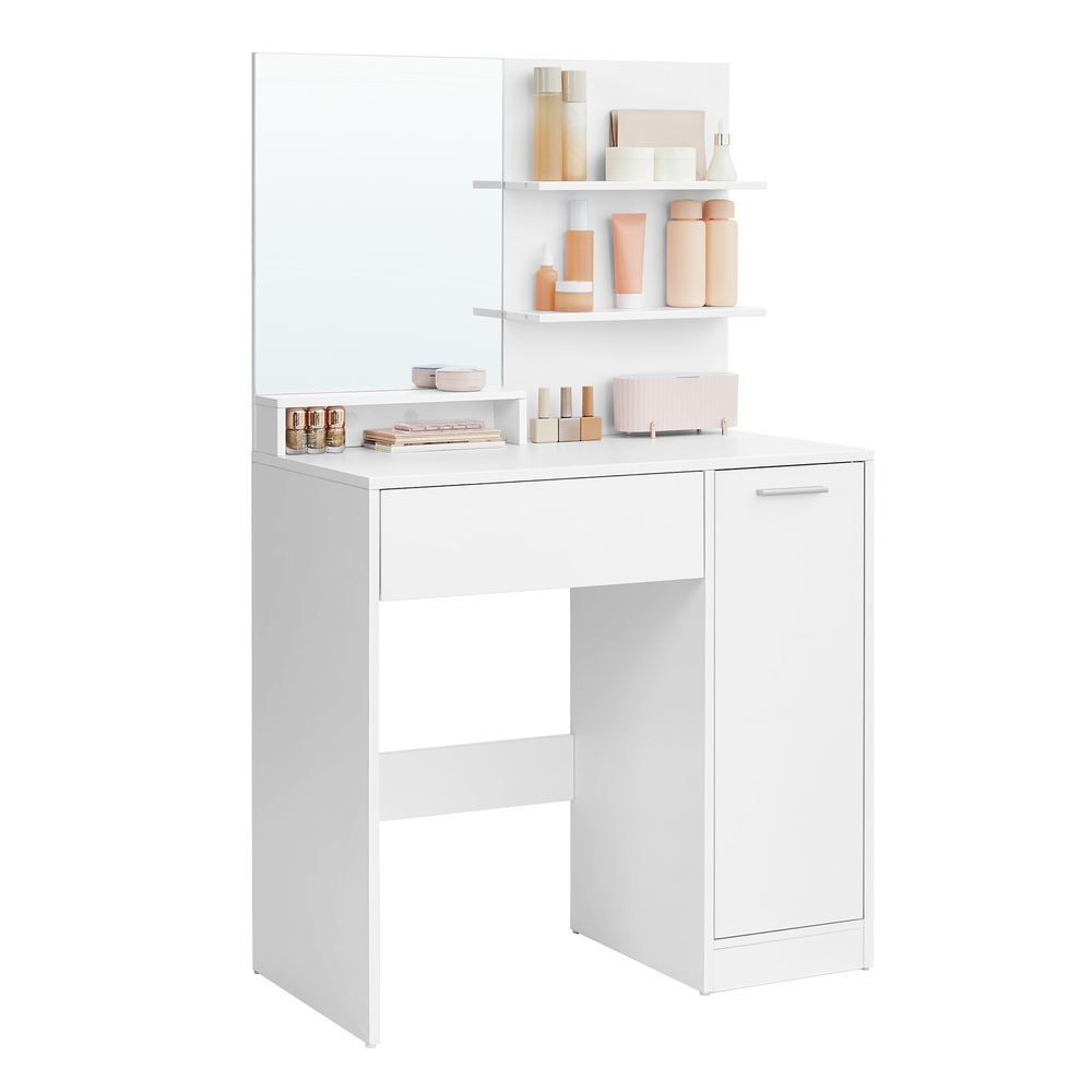 Vanity Table with Mirror, 1 Drawer, 2 Shelves