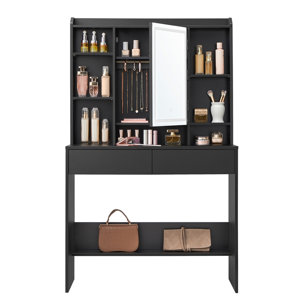 Dressing Table with LED Lights and Mirror Ink Black Dressing Table with LED Lights and Mirror Ink Black