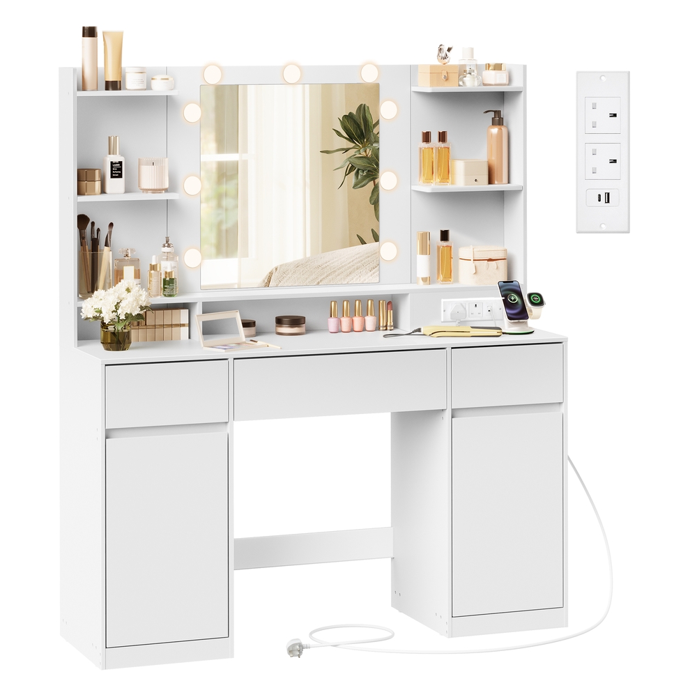 KAILYN Collection – Dressing Table with LED Mirror and 9 Dimmable Bulbs Cloud White