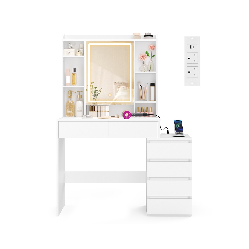 KAILYN Collection – Dressing Table with LED Lights and Power Outlets 40 x 105 x 145 cm Cloud White