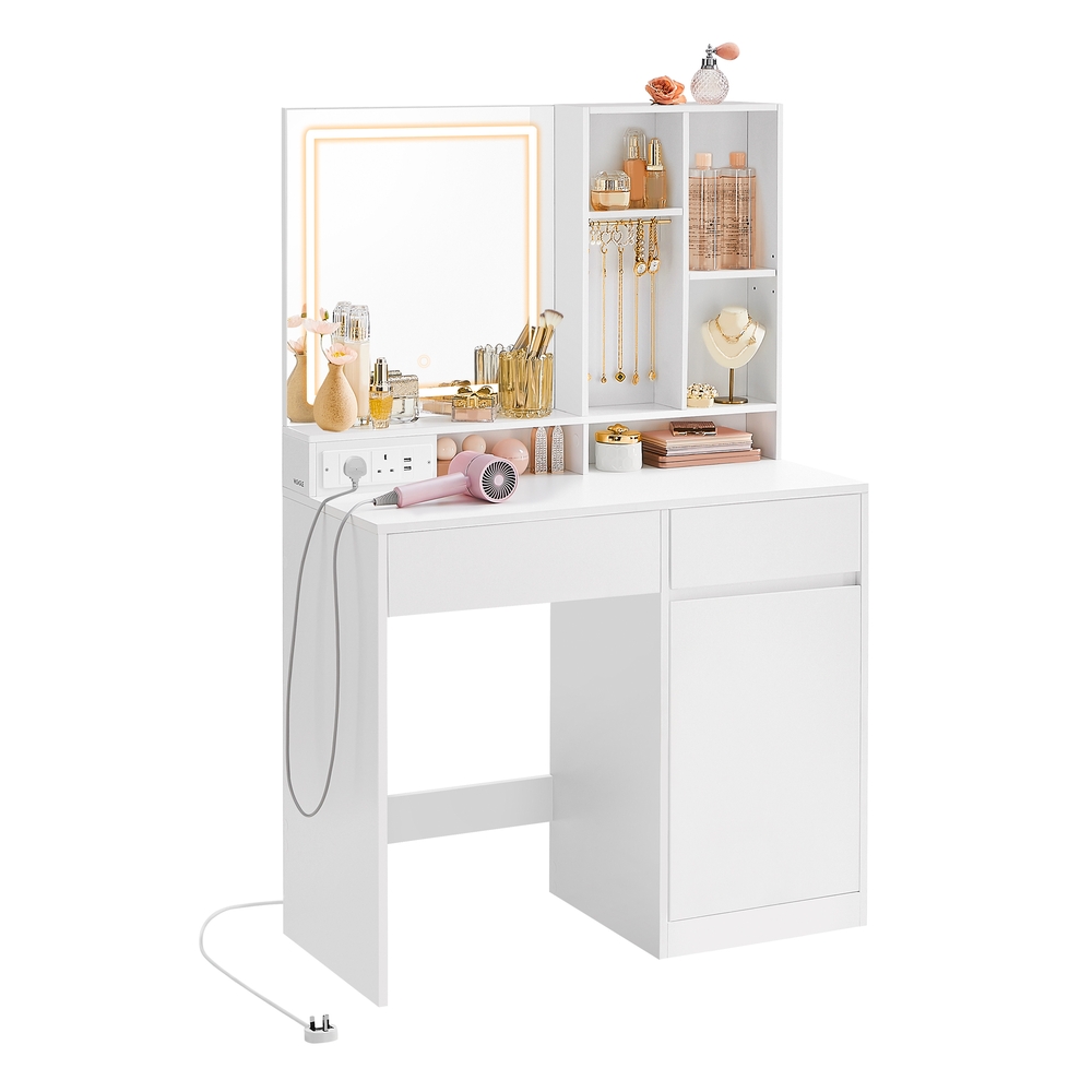 Dressing Table with Mirror and Lights Power Outlets 90 cm Wide Cloud White Dressing Table with Mirror and Lights Power Outlets 90 cm Wide Cloud White