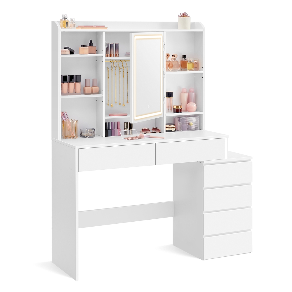 Dressing Table with LED Lights and Drawers  40 x 117.5 x 145 cm Cloud White