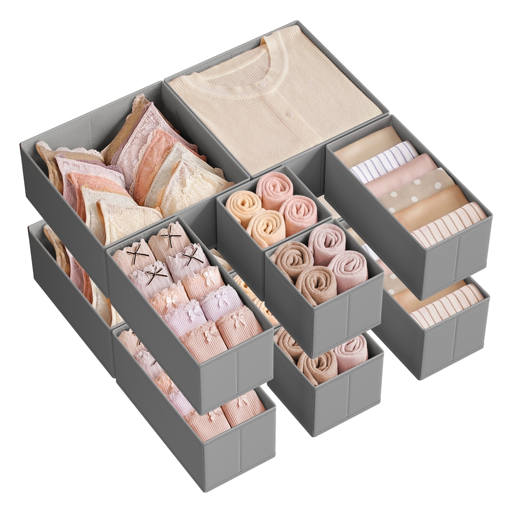 Set of 12 Foldable Fabric Drawer Organisers Dove Grey