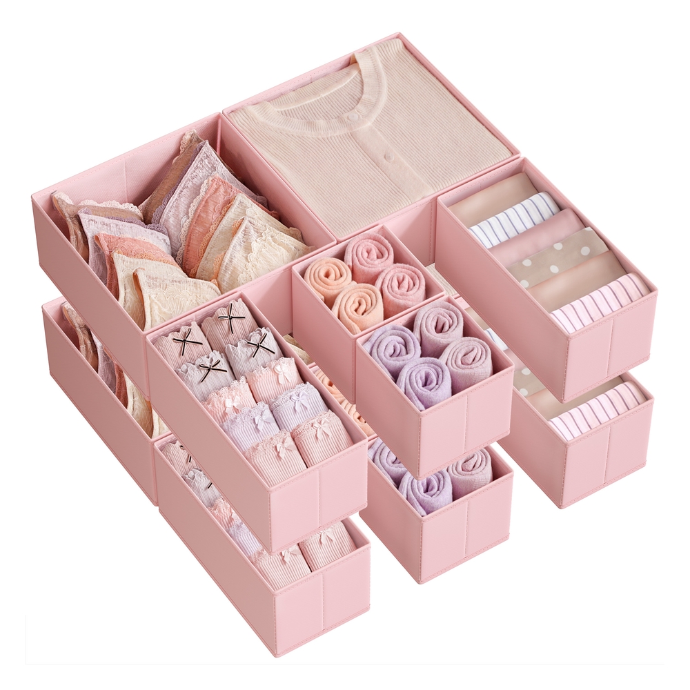 Set of 12 Foldable Fabric Drawer Organisers Jelly Pink