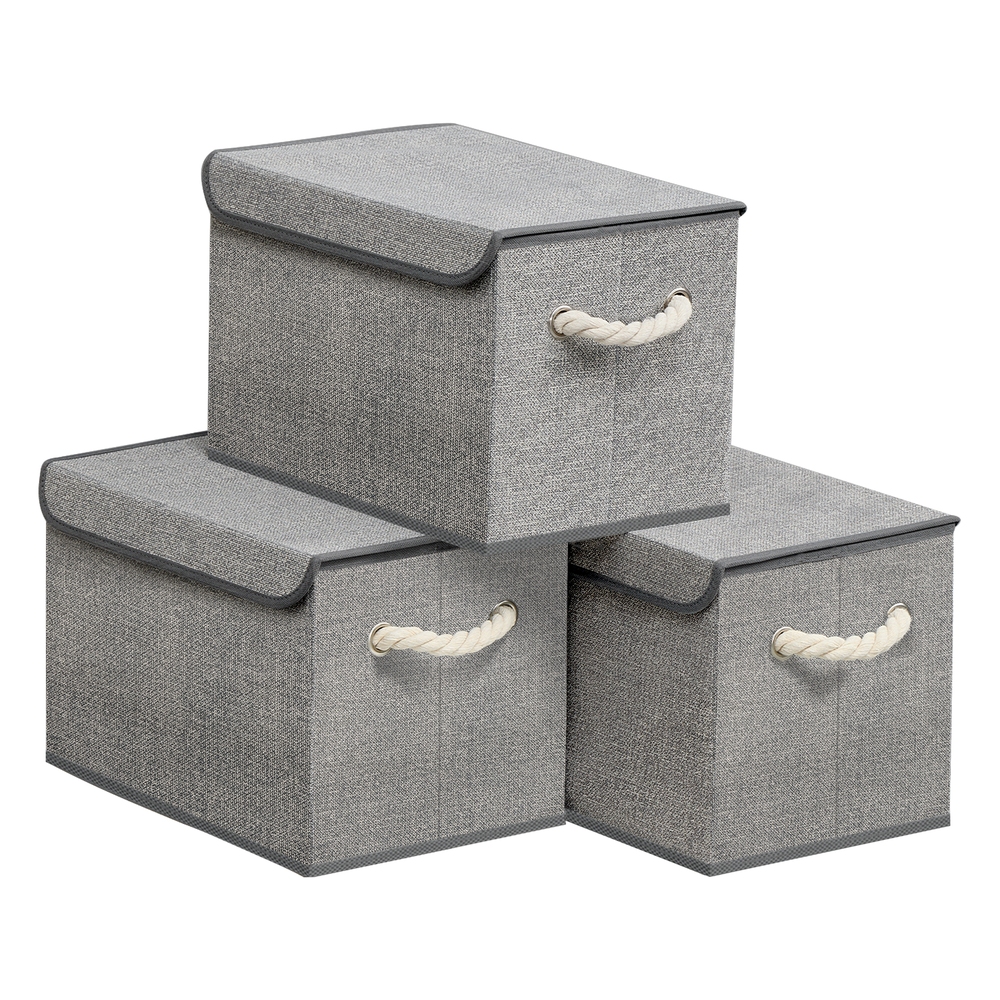 Set of 3 Fabric Storage Boxes with Lid