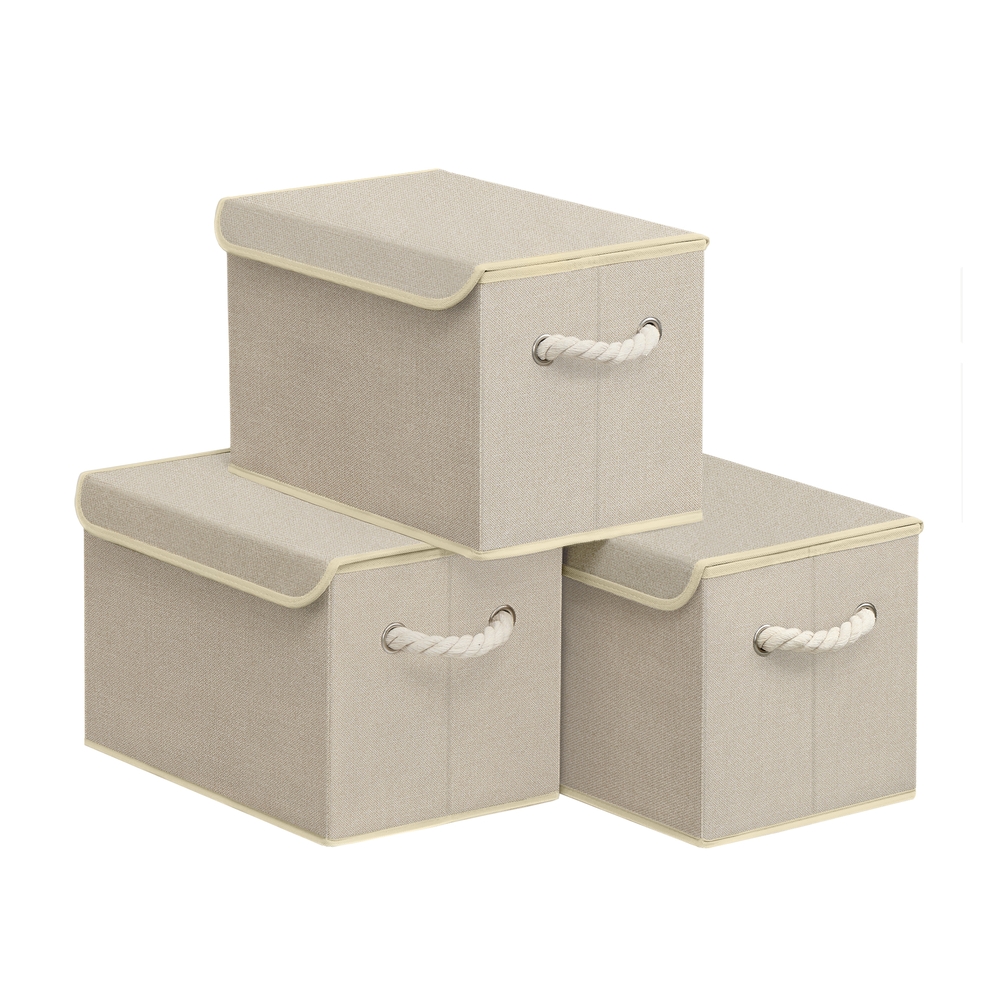 Storage Boxes with Lids Set of 3  38 x 25 x 25 cm Sand Beige