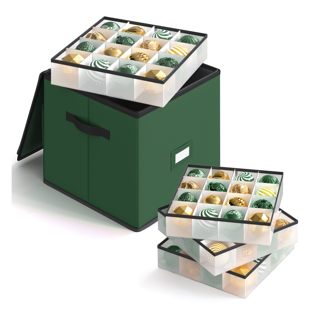 Christmas Decoration Storage Box 7.6 cm 64 Slots Forest Green
