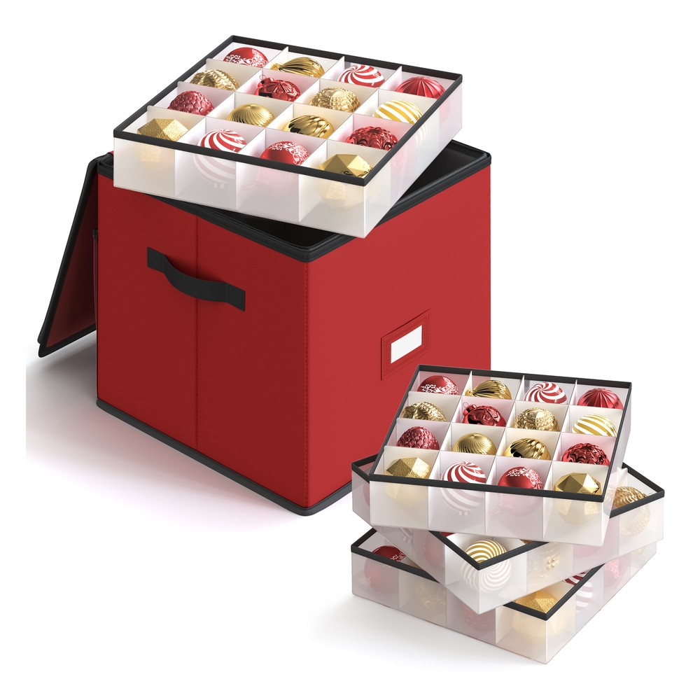 Christmas Decoration Storage Box 7.6 cm 64 Slots Cherry Red