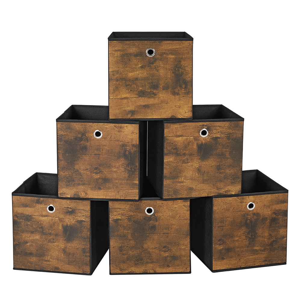 Set of 6 Brown & Black Folding Storage Box