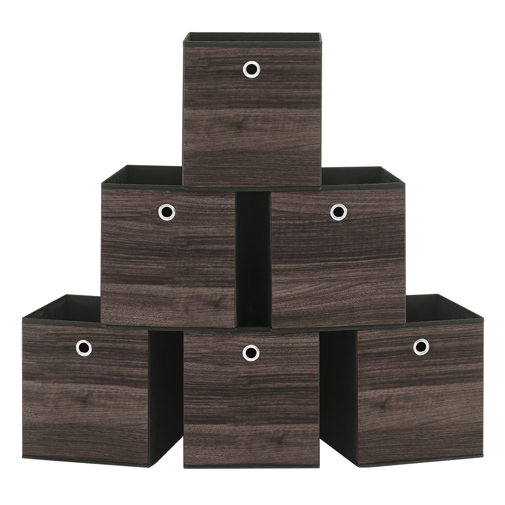 Set of 6 Foldable Storage Bins with Handles Chestnut Brown