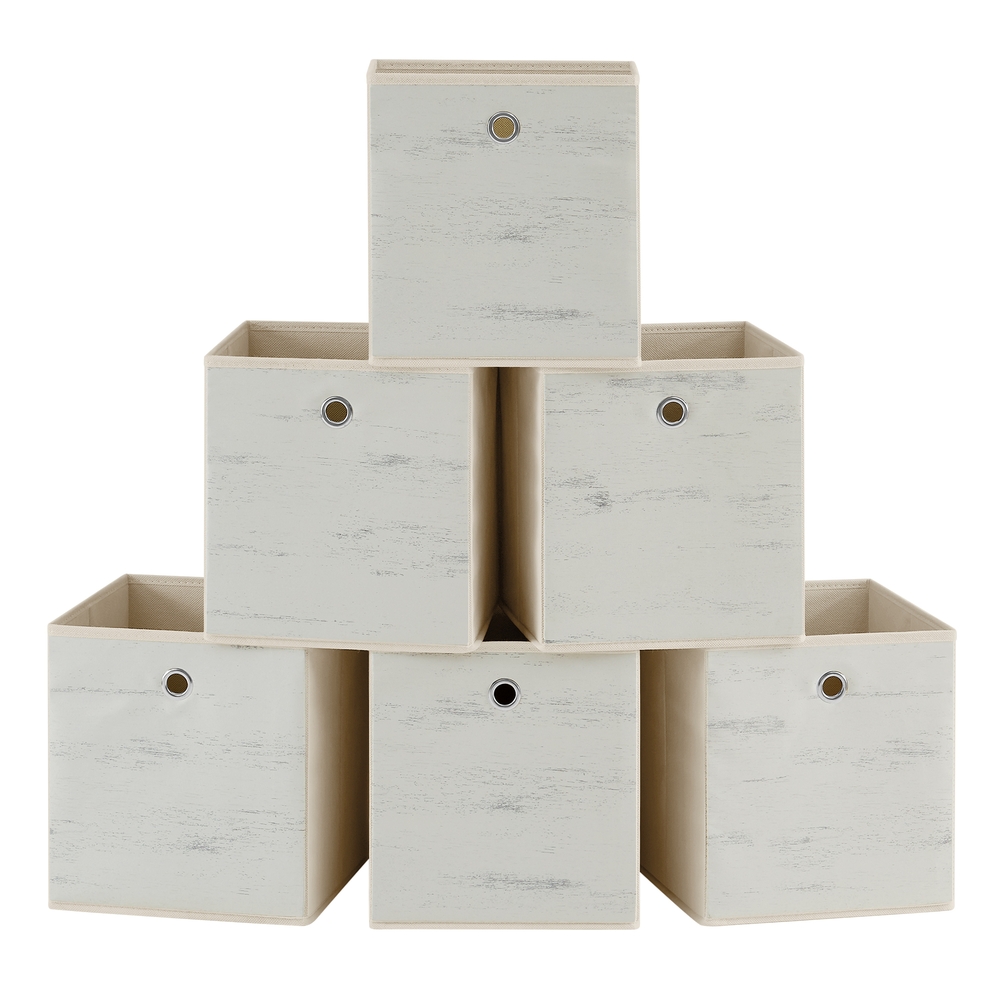 Set of 6 Foldable Storage Bins with Handles Vintage White