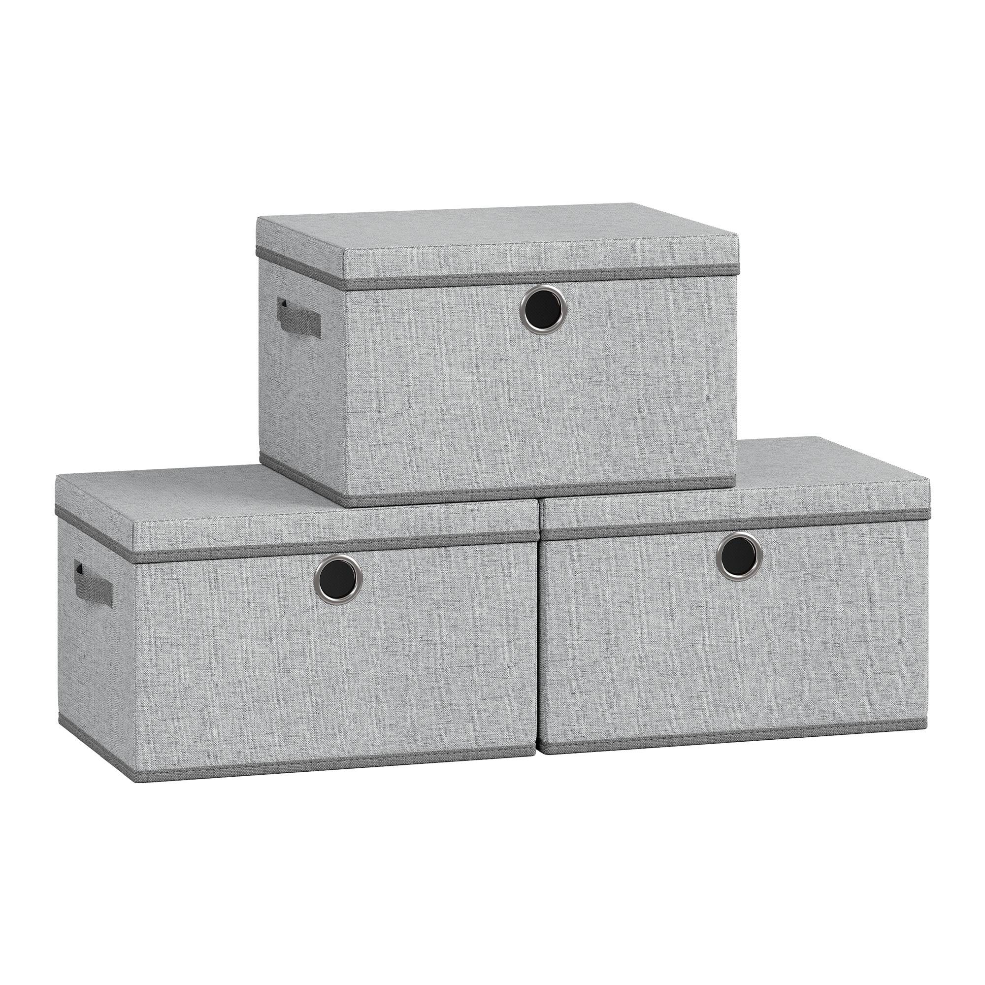 3 Pack Fabric Cube Storage Boxes with Lids Dove Grey