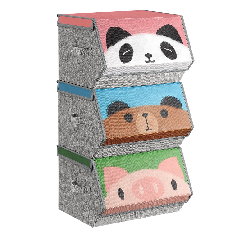 Set of 3 Stackable Kids Storage Organisers with Handles