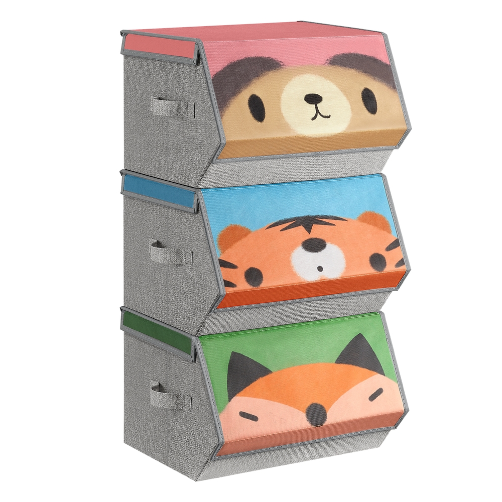 Set of 3 Stackable Kids Storage Organisers with Handles Set of 3 Stackable Kids Storage Organisers with Handles