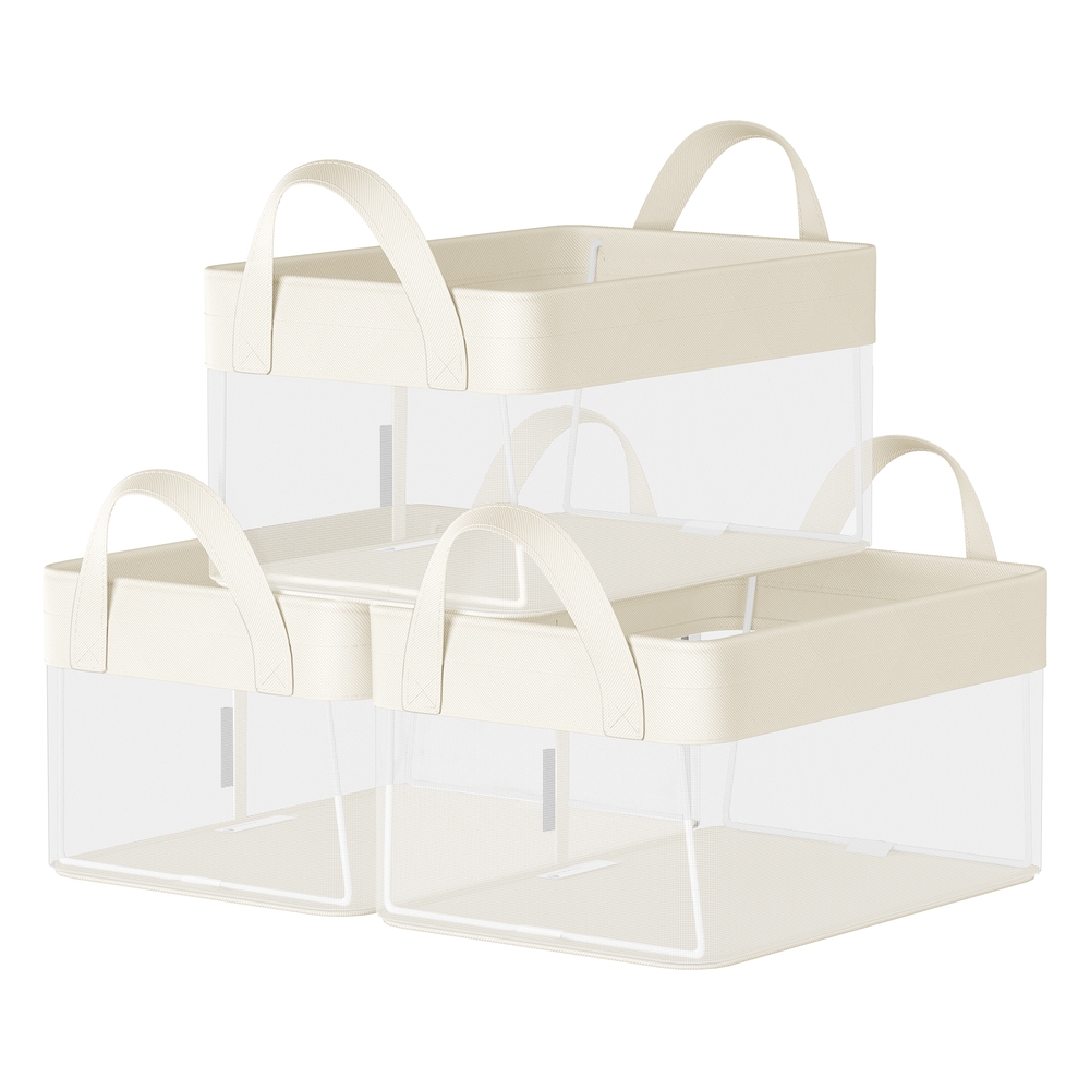 Storage Bins Set of 3 Small Fabric Storage Baskets 30 x 20 x 15 cm Cream White Storage Bins Set of 3 Small Fabric Storage Baskets 30 x 20 x 15 cm Cream White