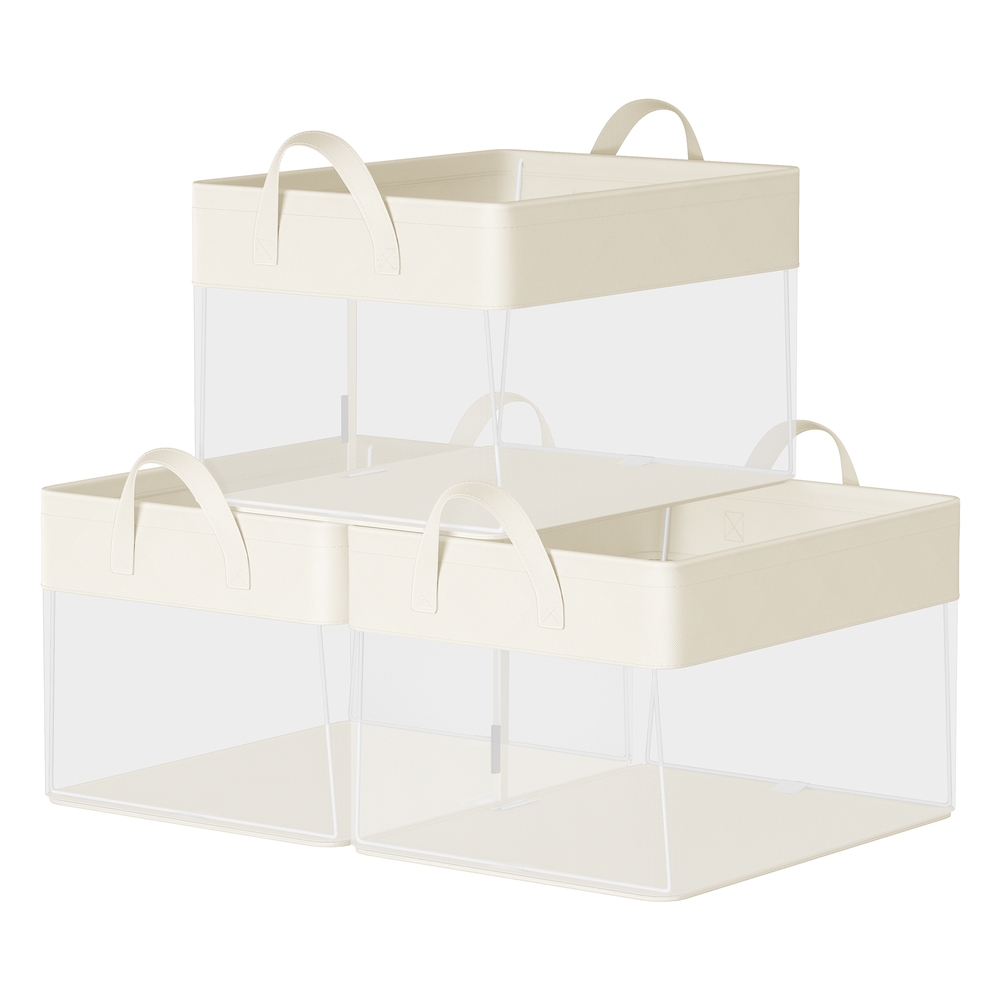 Storage Bins Set of 3 Medium Fabric Storage Baskets 40 x 30 x 25 cm Cream White Storage Bins Set of 3 Medium Fabric Storage Baskets 40 x 30 x 25 cm Cream White