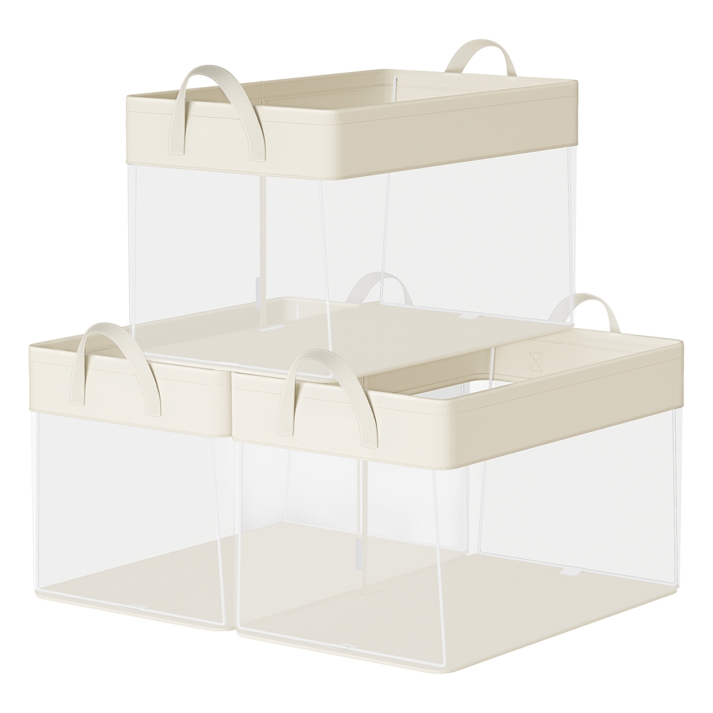 Storage Bins Set of 3 Large Fabric Storage Baskets 50 x 30 x 30 cm Cream White