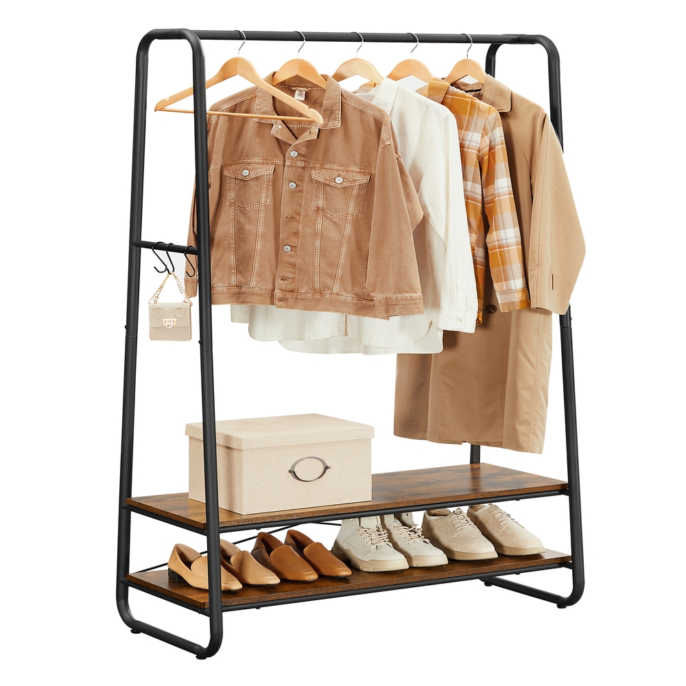 Industrial Brown & Black Clothes Rack with Shelves
